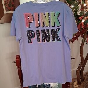 PINK Victoria's Secret  T-Shirt - Purple with Multicolor Lettering